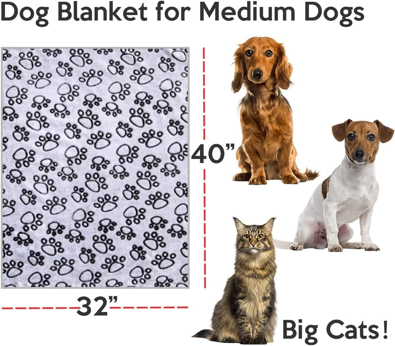 Soft Pet Blanket Grey Paw Dogs