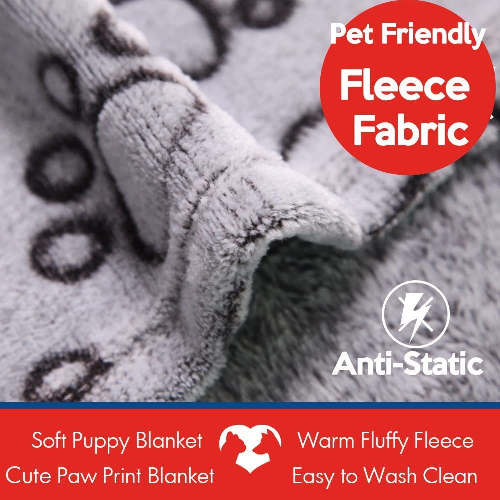 Soft Pet Blanket Grey Paw Dogs