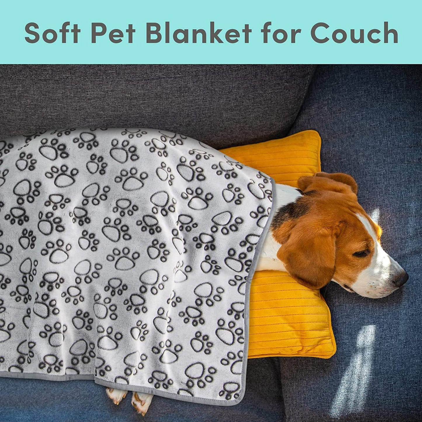 Soft Pet Blanket Grey Paw Dogs