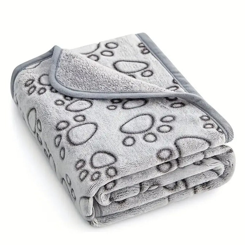 Soft Pet Blanket Grey Paw Dogs