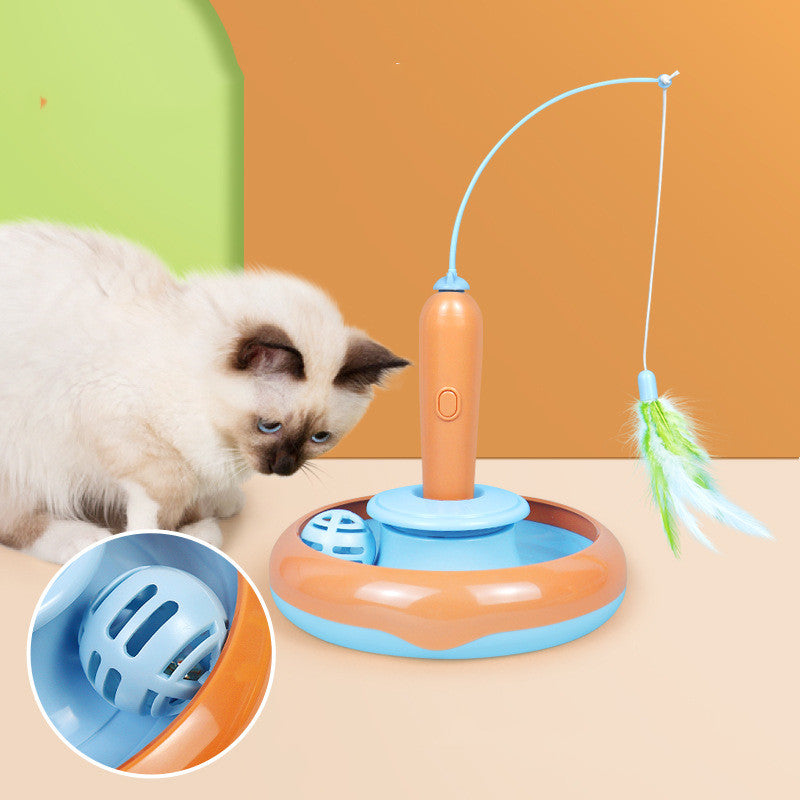 2 In 1 Pet Cat Toy With Feather For Self-play Cat Turntable Pets Supplies Cat Toy Toys Cats Items Products - PumpedPets